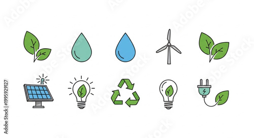 Set of eco friendly energy and nature icons.