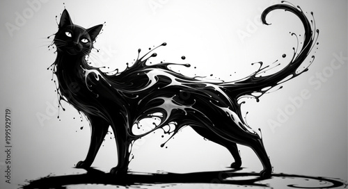 Mysterious Black Cat Made of Ink Splatter.
