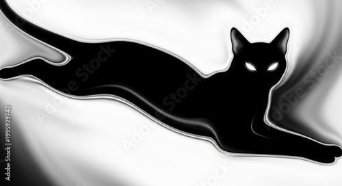 Mysterious Black Cat with Glowing Eyes in Motion.