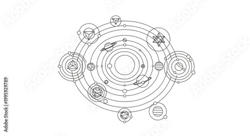 Mystical Circular Diagram with Symbols and Arrows.