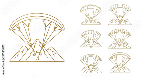 Paragliding icons set with mountains
