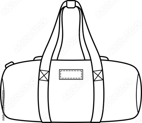 Flat vector line drawing duffel bag illustration, reinforced travel accessory sketch