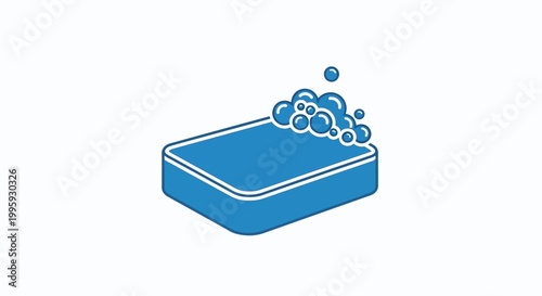Blue Bar of Soap with Bubbles.