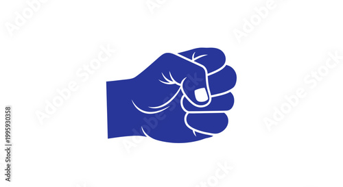 Blue fist hand gesture symbol icon.