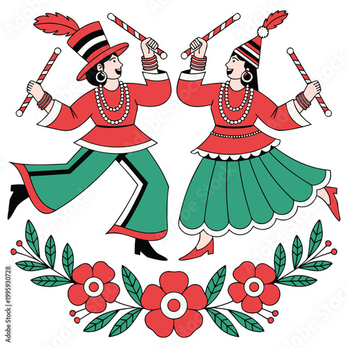 Cultural Couple Dancing in Ethnic Attire Flat Vector Art