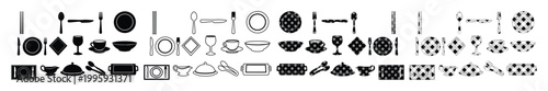Minimalist Food and Drink Icons Collection, 40 Black and White Vector Symbols for Restaurant Menus and Hospitality Design, Modern Culinary Graphic Elements