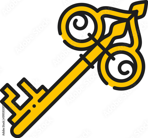 Heraldry golden key color line icon or sign. Royal Coat of Arms outline icon, antique heraldry sign. Vintage medieval symbol