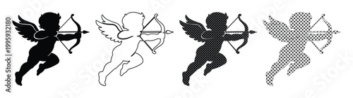 Fotografie Cupid vector icon set, romantic cherub silhouette collection, love symbol graphi