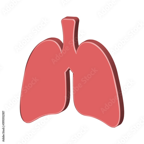 Red 3D Human Lungs Medical Icon Isolated on White Background Human Respiratory System Anatomy Organ for Healthcare Medicine Biology Breath Respiration Isometric Plastic Vector Illustration Art.