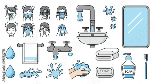 Set of 20 Hand Washing and Hygiene Vector Icons