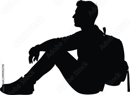 Man sitting silhouette a contemplative moment in black and white