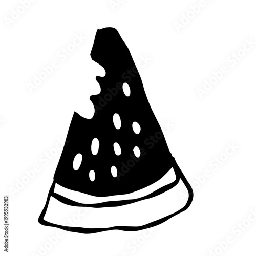 Inverted silhouette of a halved watermelon with high contrast rind details.