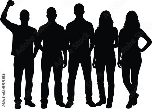 Group silhouette friends celebrating together in dark contrast