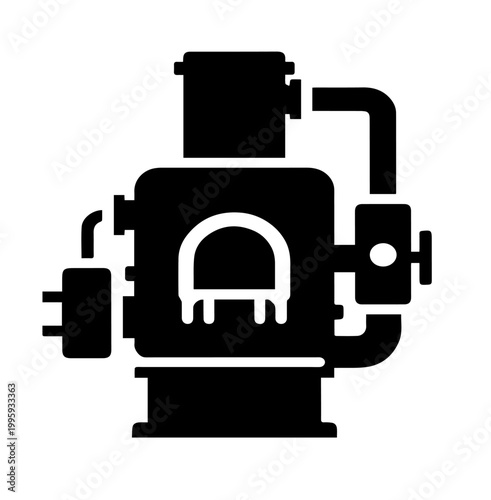 Industrial Steam Engine Valve Silhouette Vector Illustration Flat Retro Boiler Control System Icon Professional Manufacturing Equipment Design