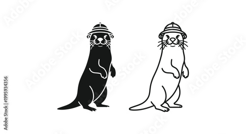 Cute Penguin and Otter Illustration Designs Vector