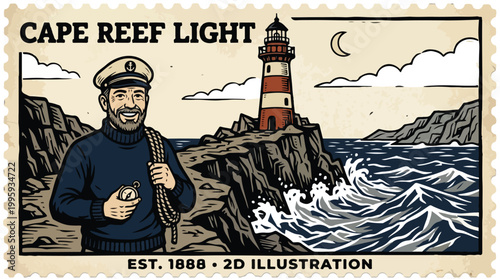 Illustration of a lighthouse sailor.