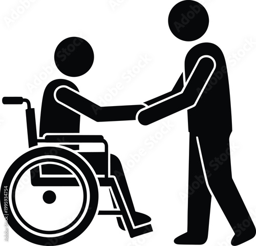 Helping hand silhouette of assistance and wheelchair support