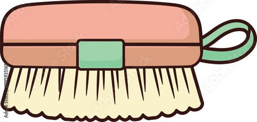A simple vector illustration of a handheld body brush with a wooden design and pink accents suitable for bathroom hygiene, skincare, or spa routines. This flat graphic element is perfect for web icons