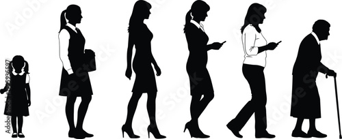 Generational silhouette women of all ages standing together