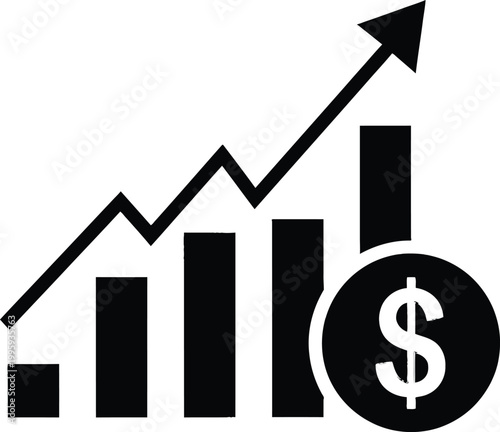 Financial growth silhouette chart with rising arrow and dollar sign