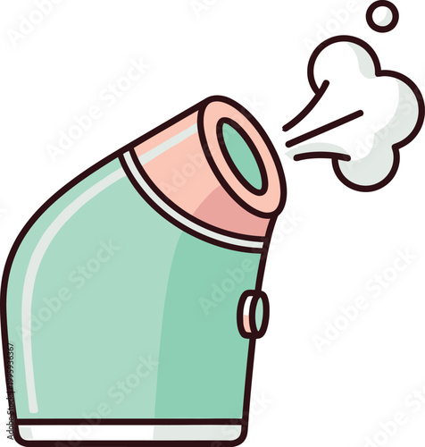 Modern vector illustration of a portable air humidifier device releasing a soft mist designed for home health and wellness applications presented as a simple flat graphic icon on a clean white backgro