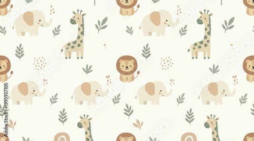 Minimalist Safari Animal Illustration Pattern for Baby Nursery Room Decor