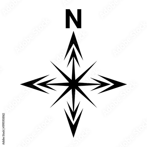 Black north symbol for map. Compass sign