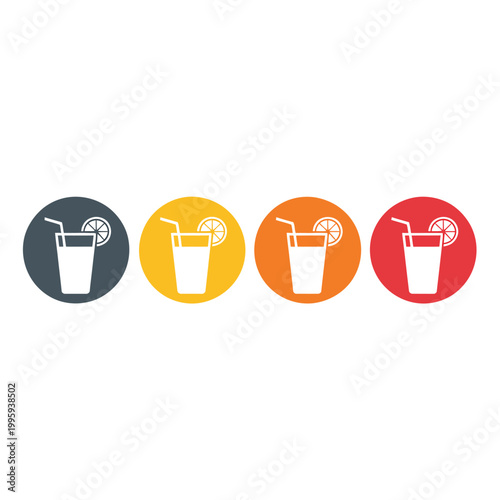 Colorful drink icons with straws and lemons on a plain background