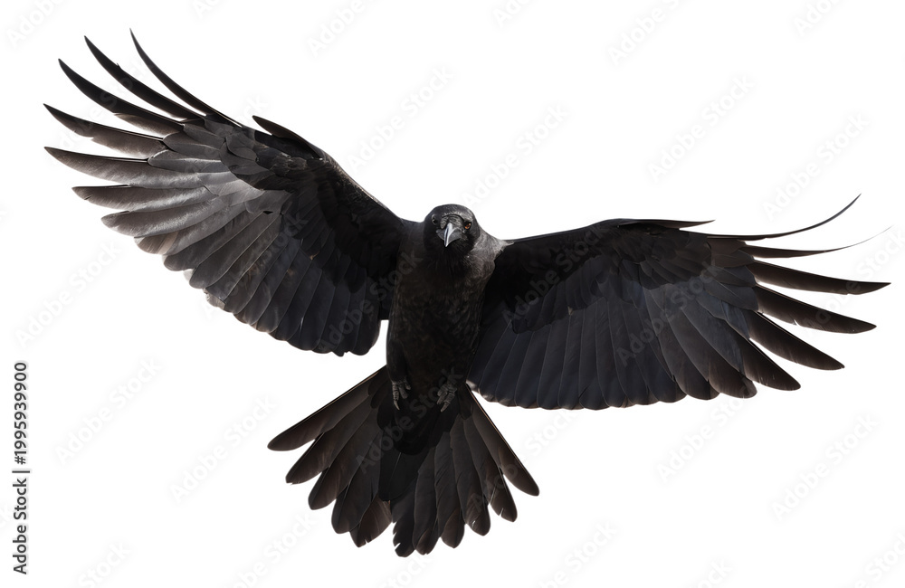 Fototapeta premium Black Raven Flying Isolated Transparent Background PNG