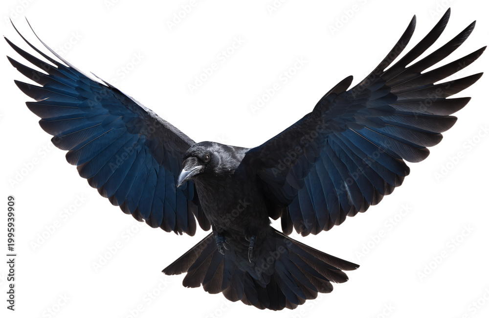 Fototapeta premium Black Raven Flying Isolated Transparent Background PNG