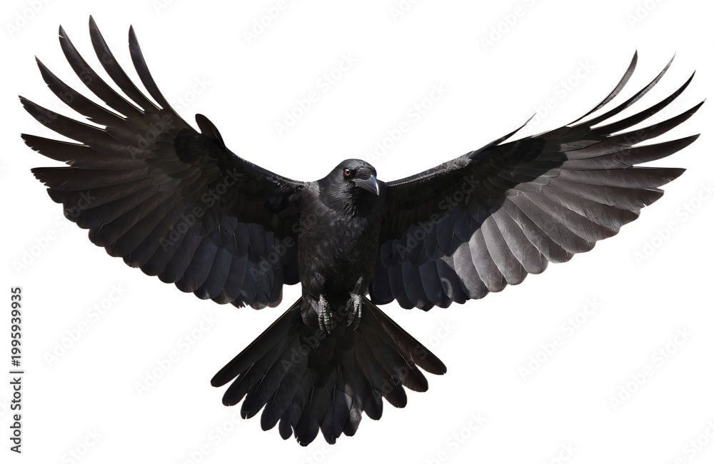 Fototapeta premium Black Raven Flying Isolated Transparent Background PNG