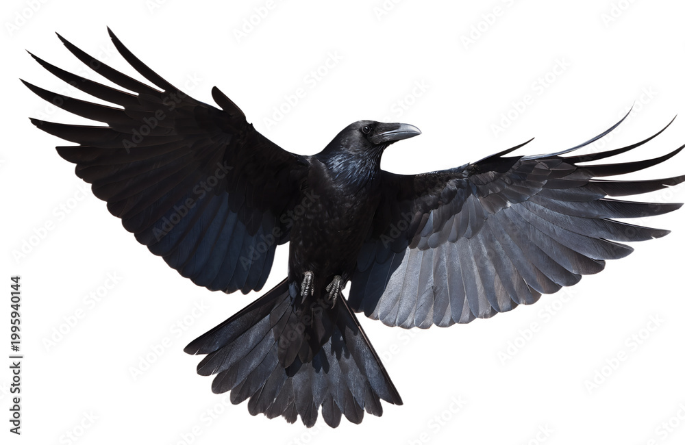 Fototapeta premium Black Raven Flying Isolated Transparent Background PNG