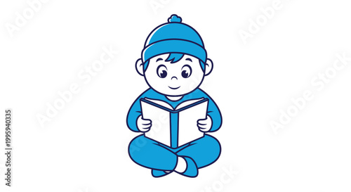 Cartoon boy reading a book.