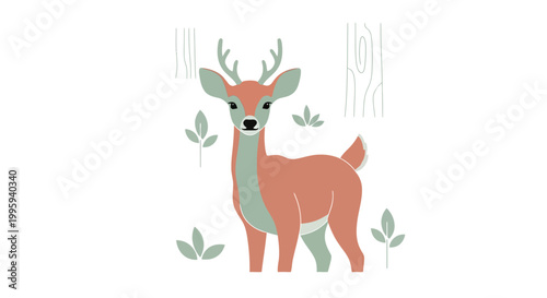Cartoon deer with green neck standing.