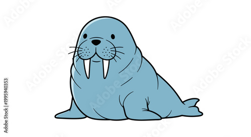 Cartoon walrus with tusks and whiskers.