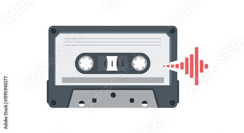 Cassette tape with sound wave.