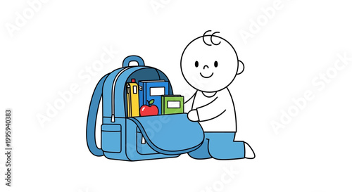 Child with blue school backpack.