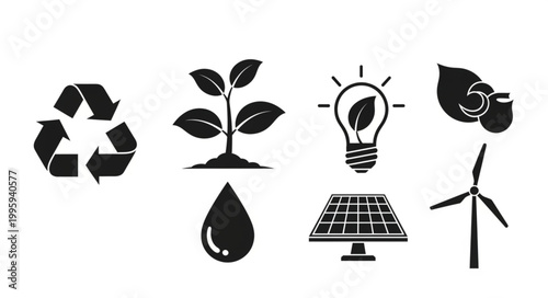 Collection of environmental and renewable energy icons.