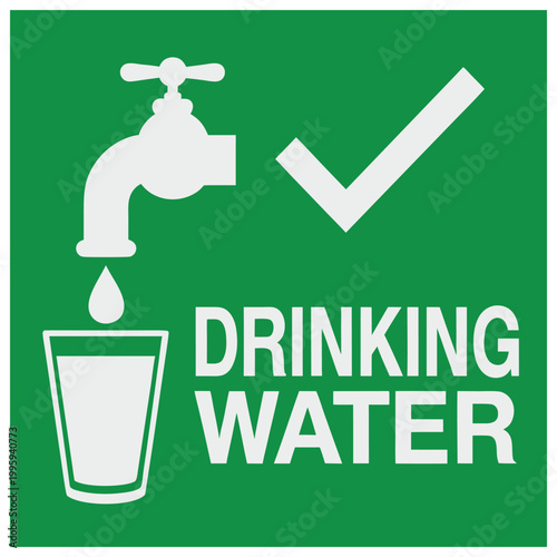Drinking Water Symbol with Faucet and Glass Icon