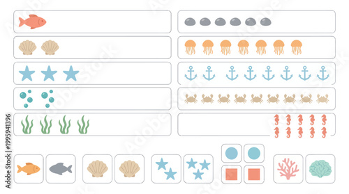 Educational Counting Math Worksheet for Kids with Sea Animal Theme