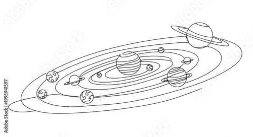 Solar System Planets Orbiting Sun Illustration.