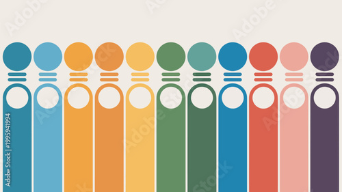 A diverse group of people standing together in unity and solidarity with colorful icons representing individuality