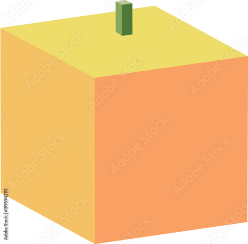 Isometric voxel style orange fruit (Citrus sinensis), minimalist icon