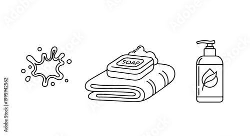Set of 3 Outline Bath and Hygiene Icons Vector