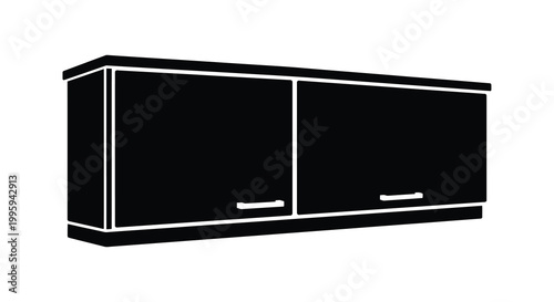 a black cabinet with two doors and handles silhouette