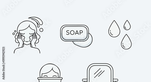 Set of 5 black and white outline hygiene and beauty vector icons