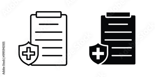 Health insurance icon design. Editable silhouette and Thin Stroke outlined icons pack