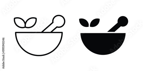 Herbal medicine icon design. Editable silhouette and Thin Stroke outlined icons pack
