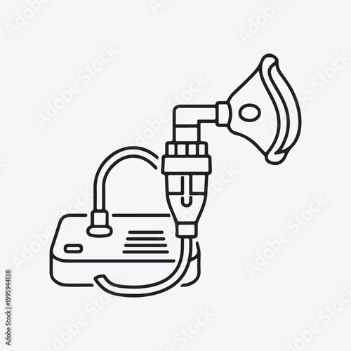 Line art illustration of a medical nebulizer device for respiratory treatments high quality