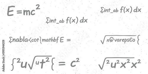 Obraz na plátně Scientific equation E equals mc squared and calculus integrals on a subtle white
